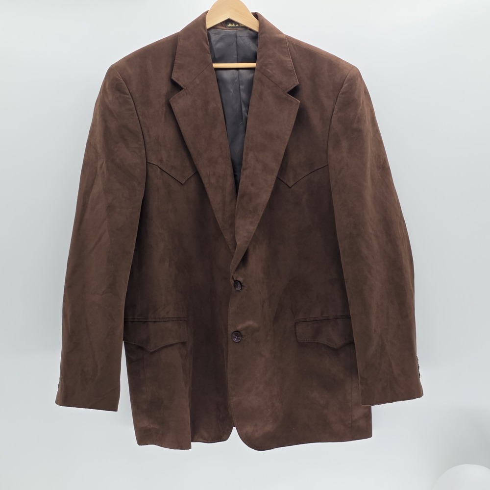 Circle S Blazer Mens Size 48R Suede Polyester Western Jacket Sport Coat Brown